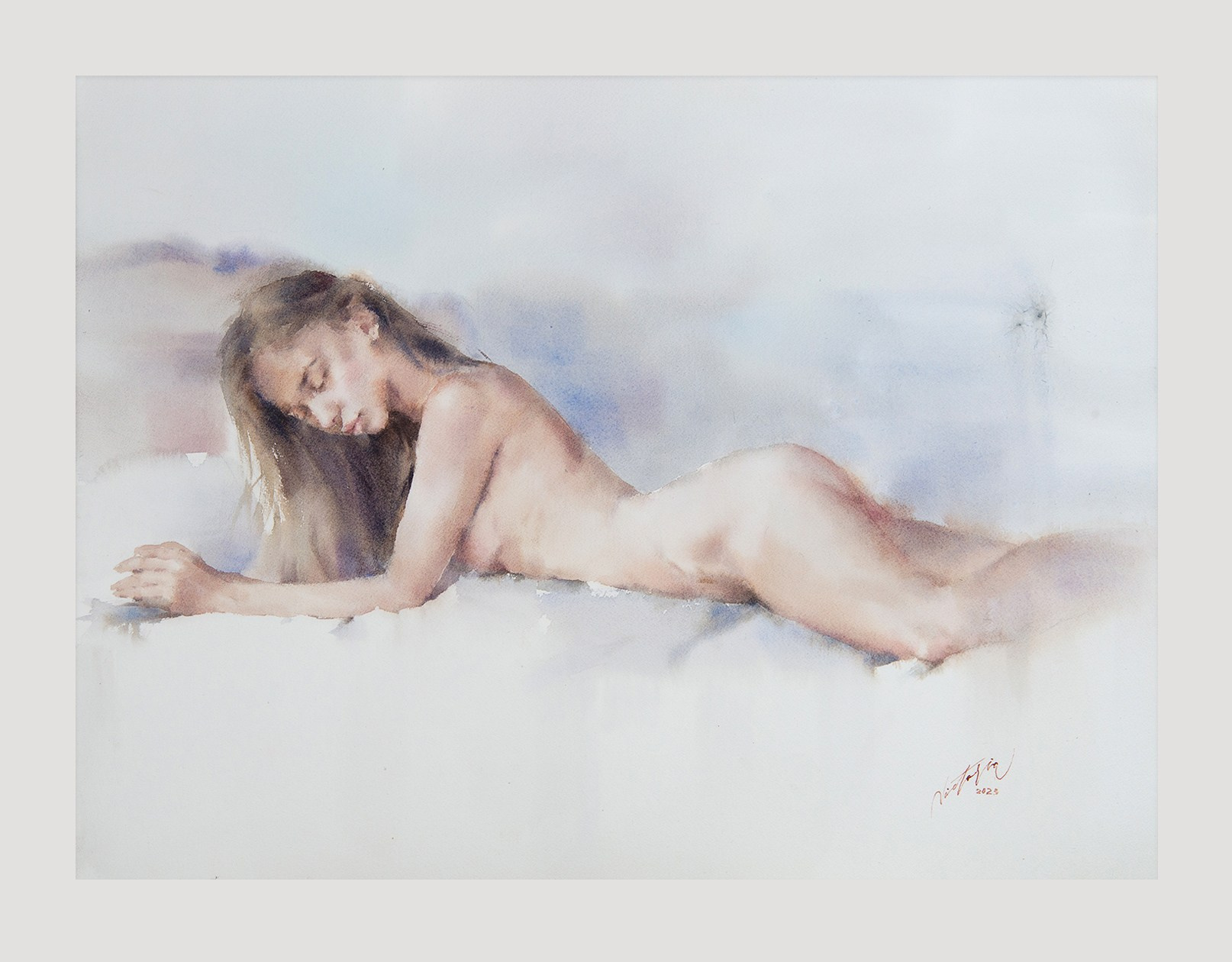 Акварельные работы в цвете, сюжет Ню, эротика в акварели