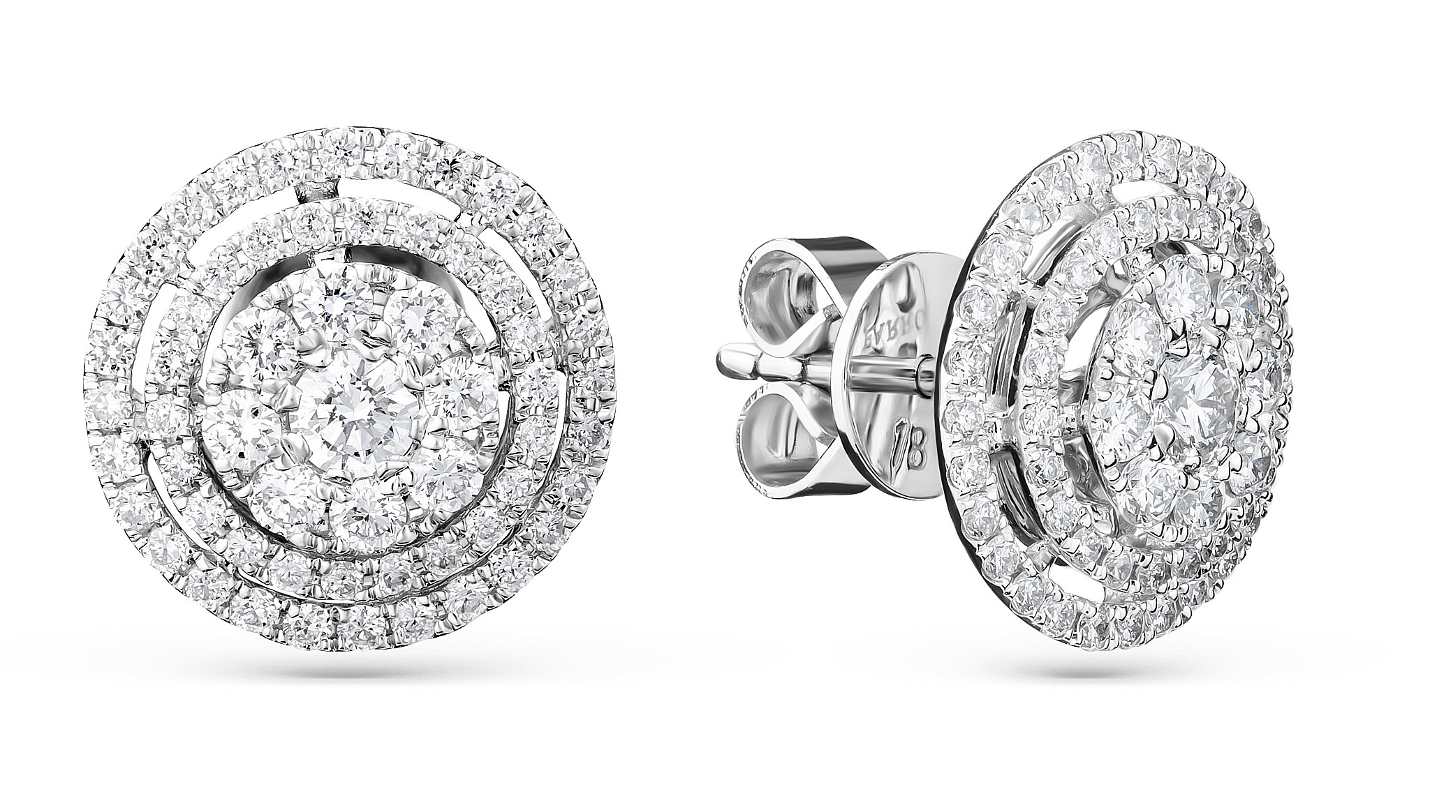 Фотосъёмка серёг с бриллиантами на белом фоне, предметная съёмка ювелирных изделий