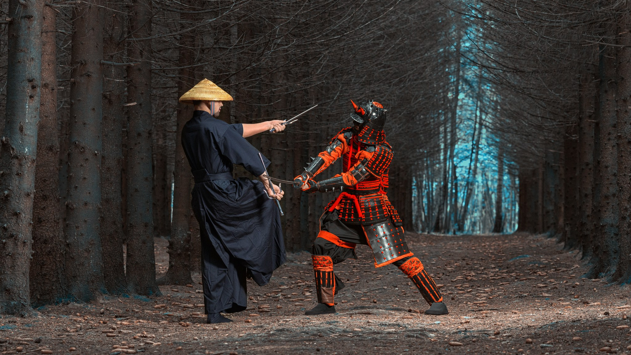 Поединок самураев в лесу, Самураи в доспехах. Школа Боевых Искусств МОН
