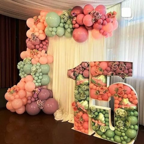 Шары с цифрами розовое золото. Студия праздничного декора