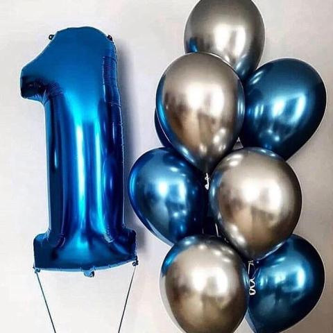 Шары с синими цифрами. Студия праздничного декора