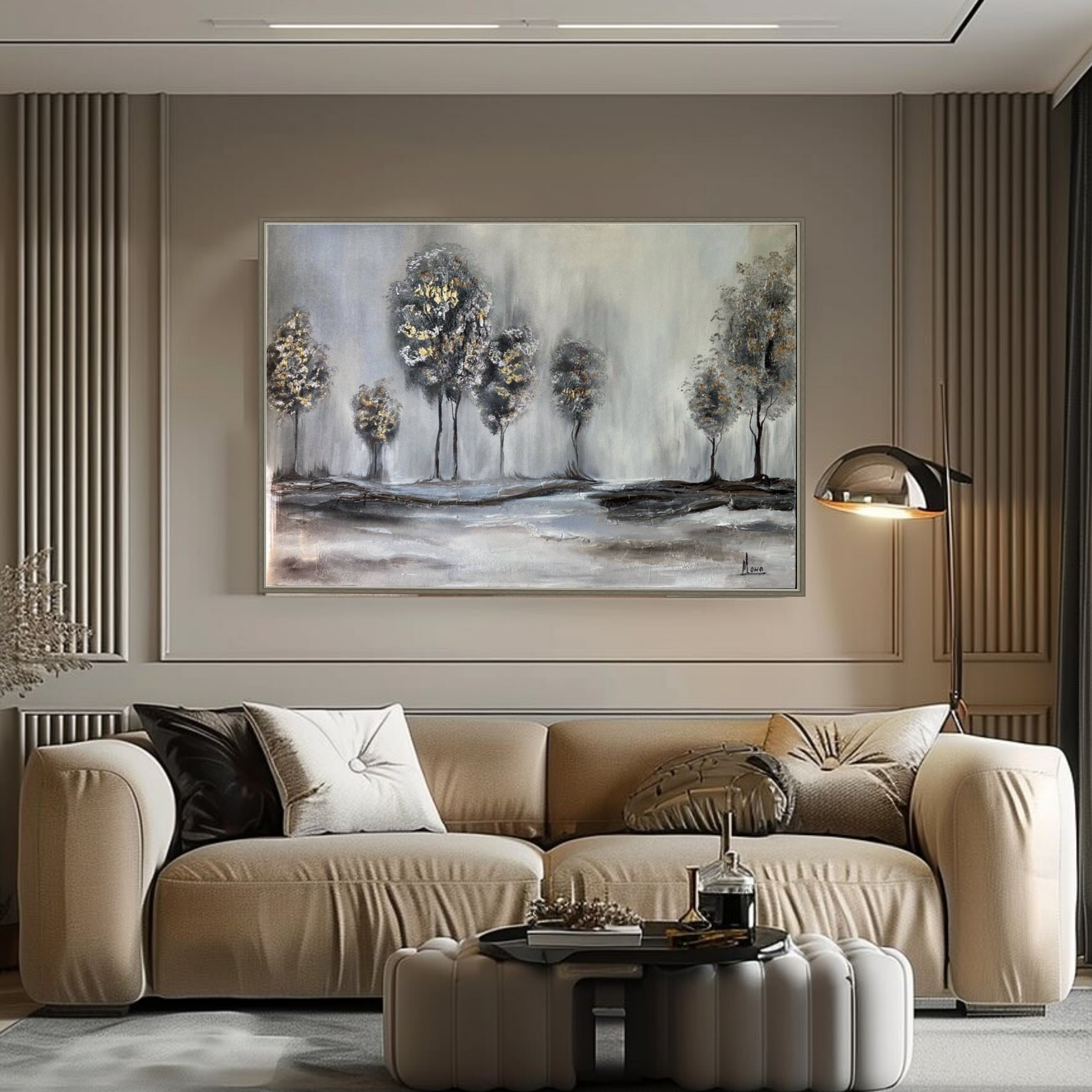 черная картина с золотом