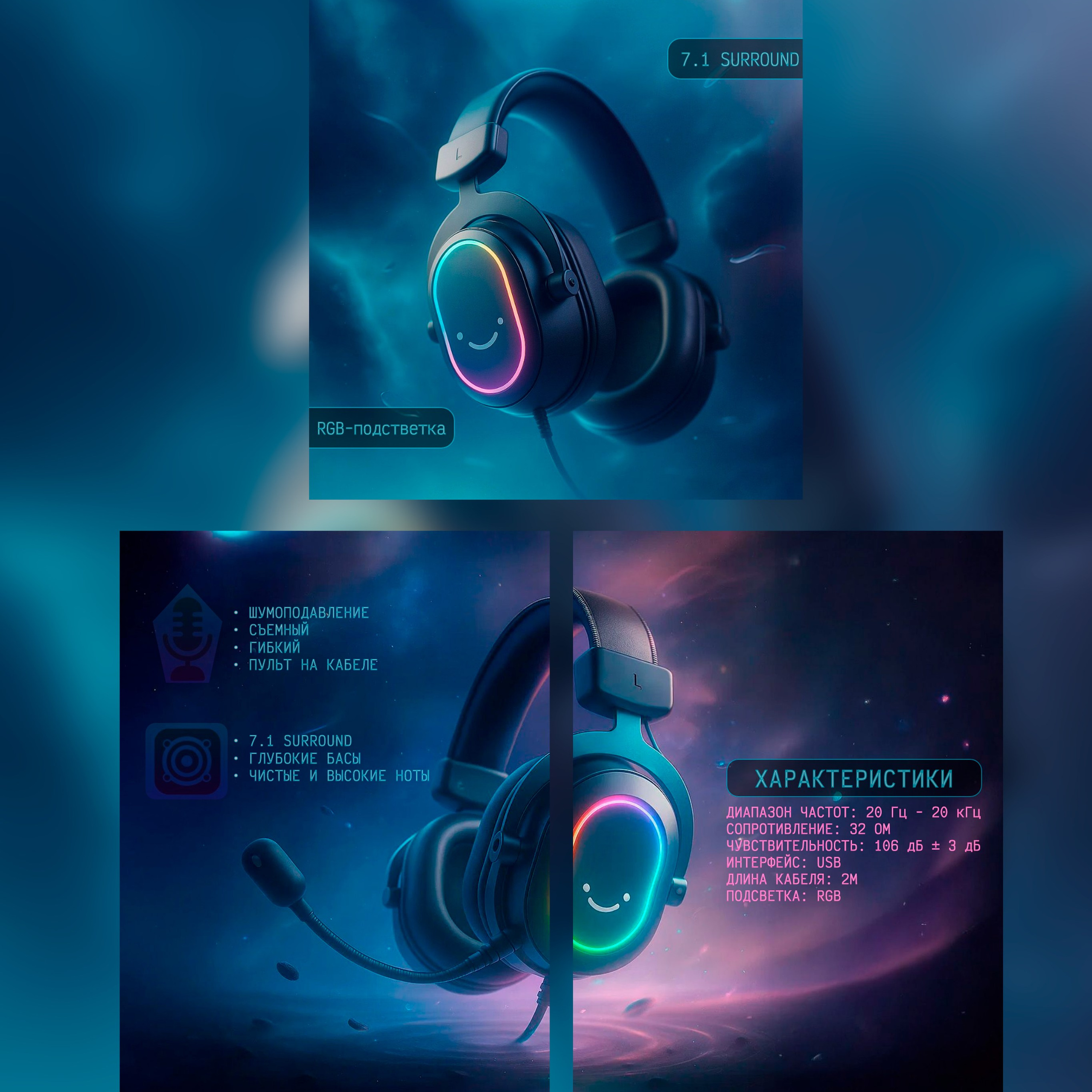 Неоново-синий футуристический постер с абстрактными световыми эффектами