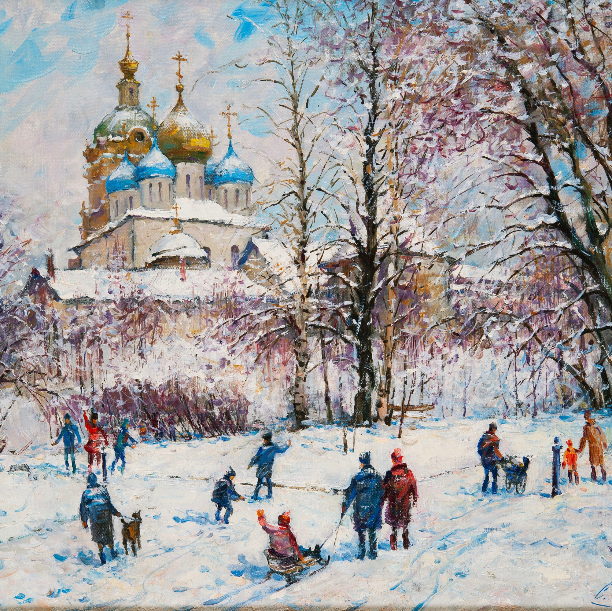 Картина старая Москва, зима, холст масло, художник Станислав Скобелев 