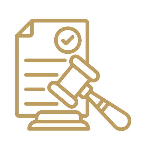 Иконка документа и молотка — трудовые и репутационные споры, защита потребителей