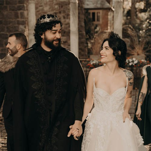 wedding couple in regal outfit