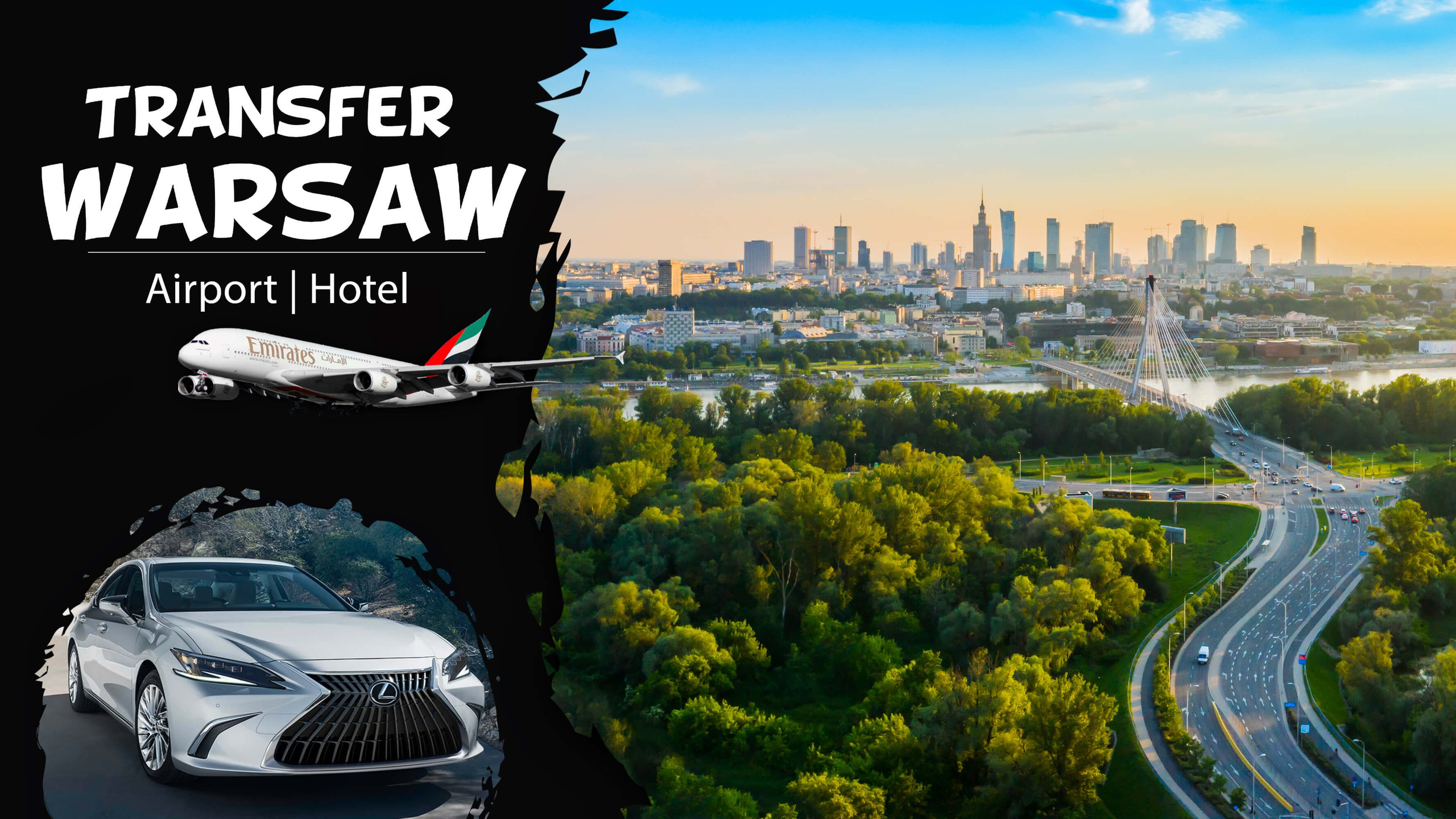 Transfer w Warszawie z/na lotnisko samochodem klasy biznes Lexus ES