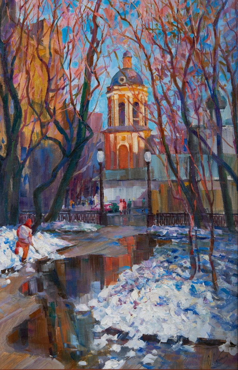 Картина маслом старая Москва, холст масло, городской пейзаж художник Станислав Скобелев