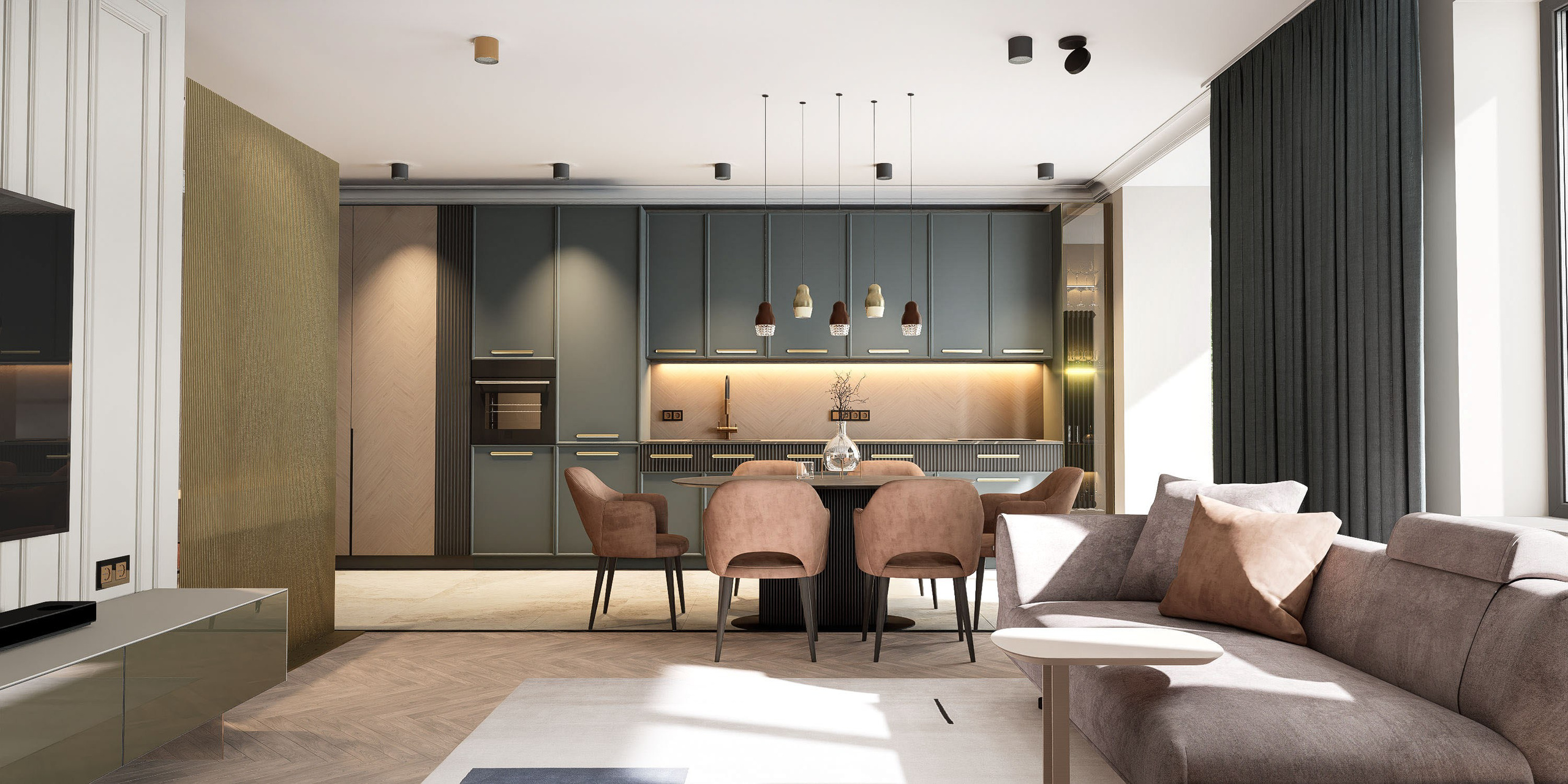 Дизайн проект квартиры в ЖК Дежнев. Архитектурно-дизайнерское бюро ROOMS