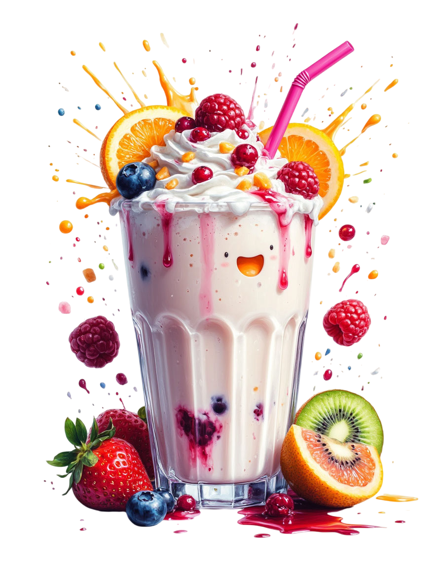 скачать Отрисовки МОЛОЧНЫЙ КОКТЕЙЛЬ, фрукты, подарки, иллюстрации