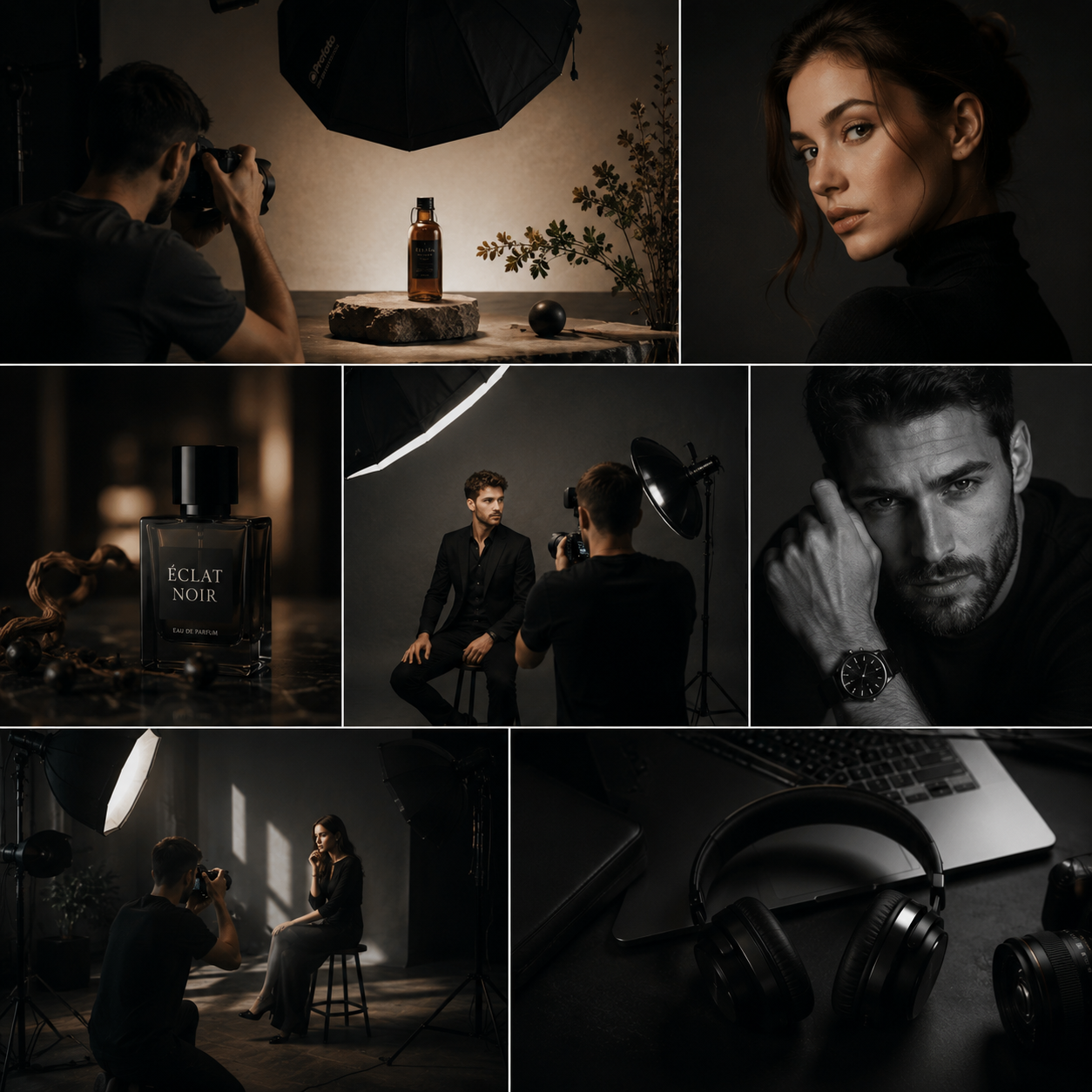 Commercial photographer creating premium portraits, branding photography and advertising content in a professional studio.