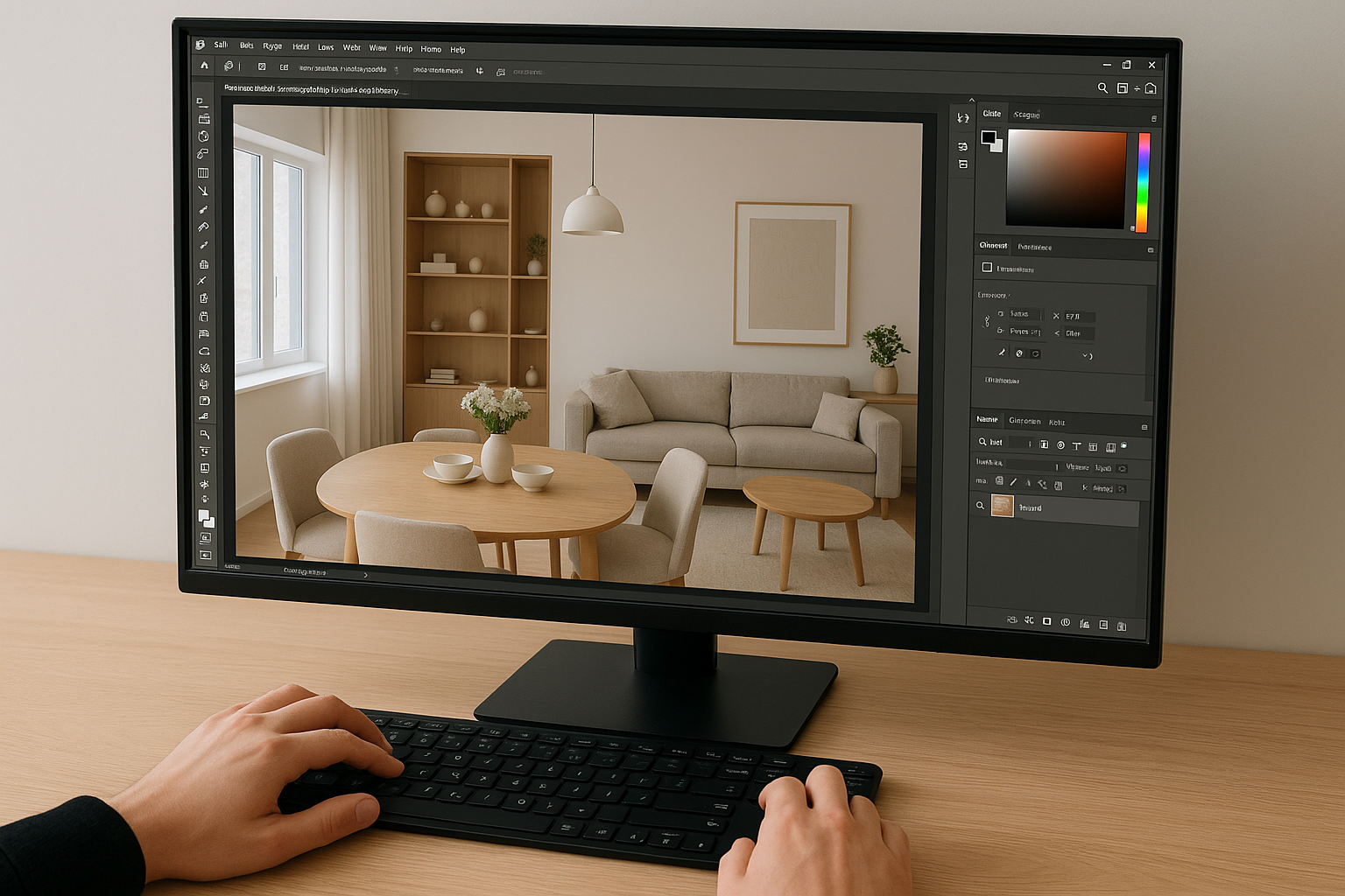 Процесс обработки интерьерного фото в фотошоп