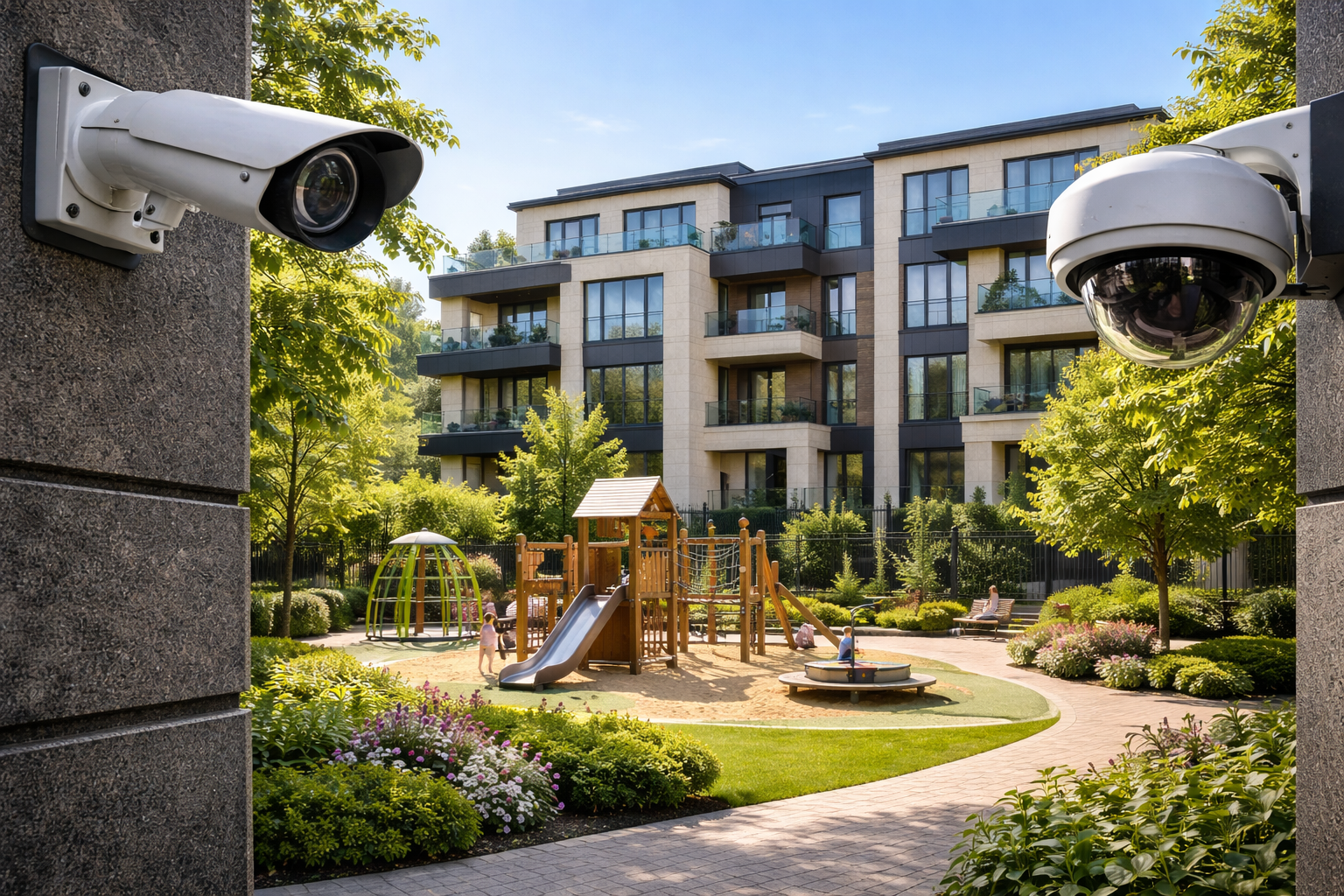 Видеонаблюдение на дворовой территории элитного жилого дома