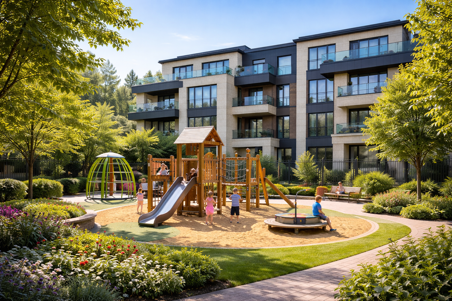 Детская игровая площадка во дворе элитного жилого дома