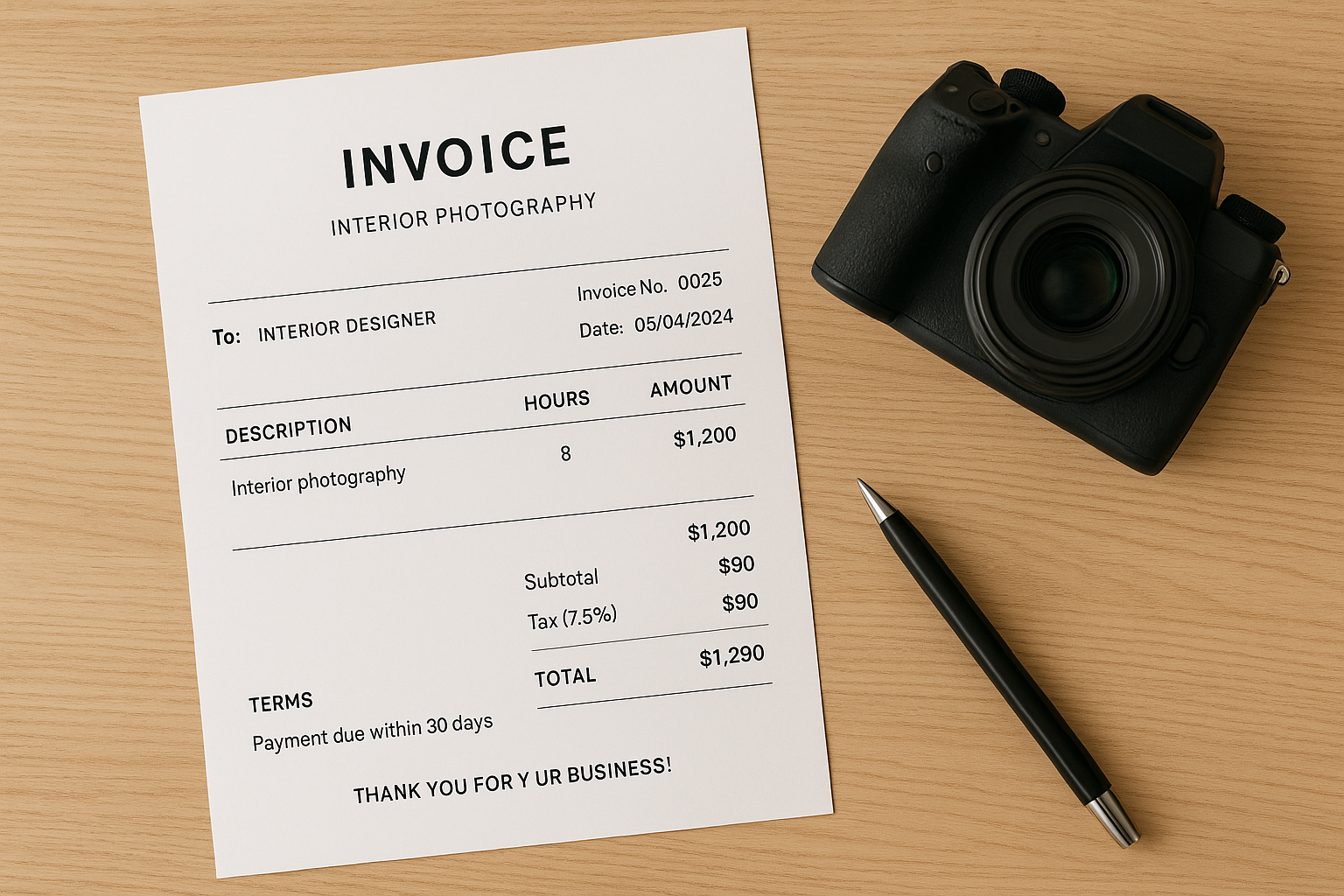 Визуализация инвойса за интерьерную фотографию