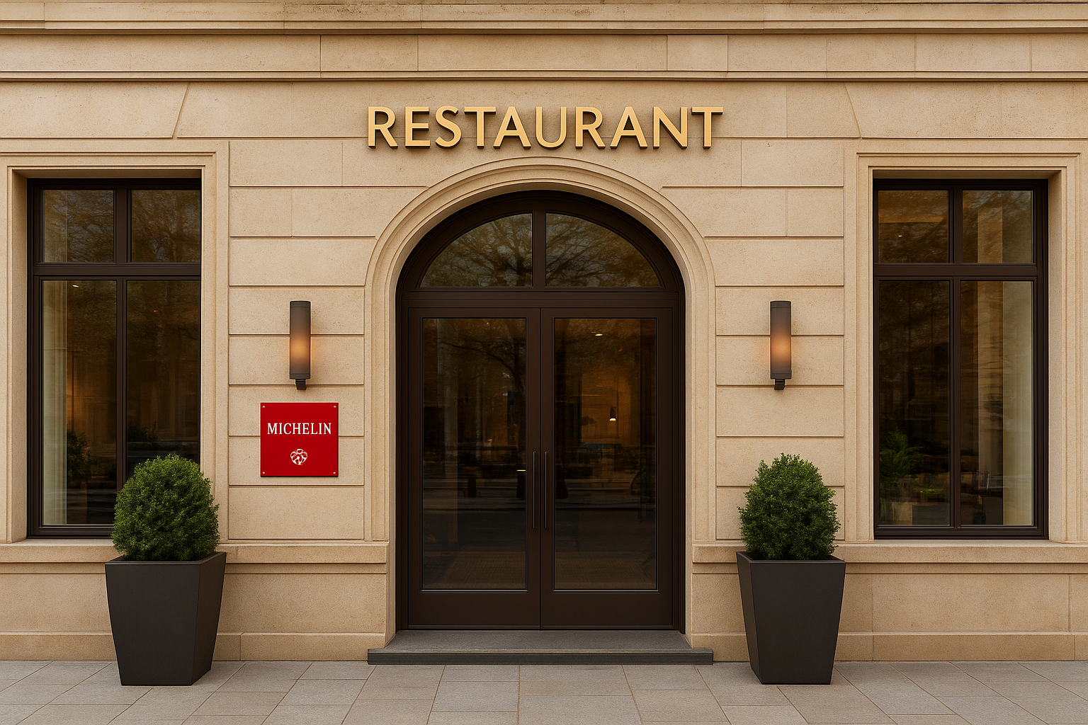 Общий вид интерьера элитного ресторана со звездой мишлен