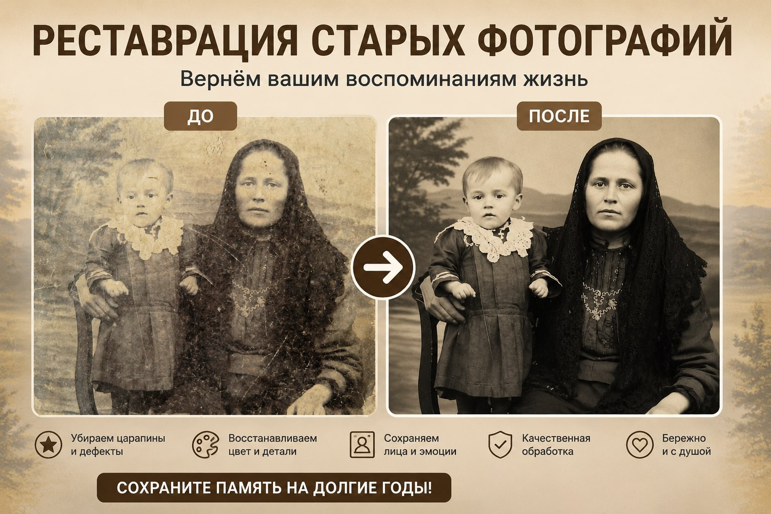 Реставрация фотографий в Балашихе. Студия портрета «Рыжий кот»