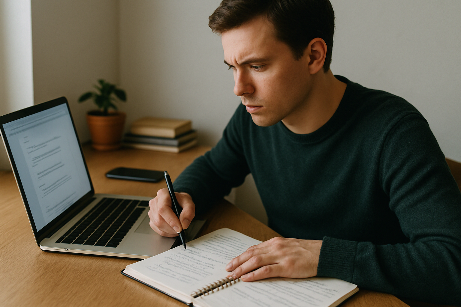 Мужчина делает заметки перед использованием GPT — иллюстрация важности формулировки задачи