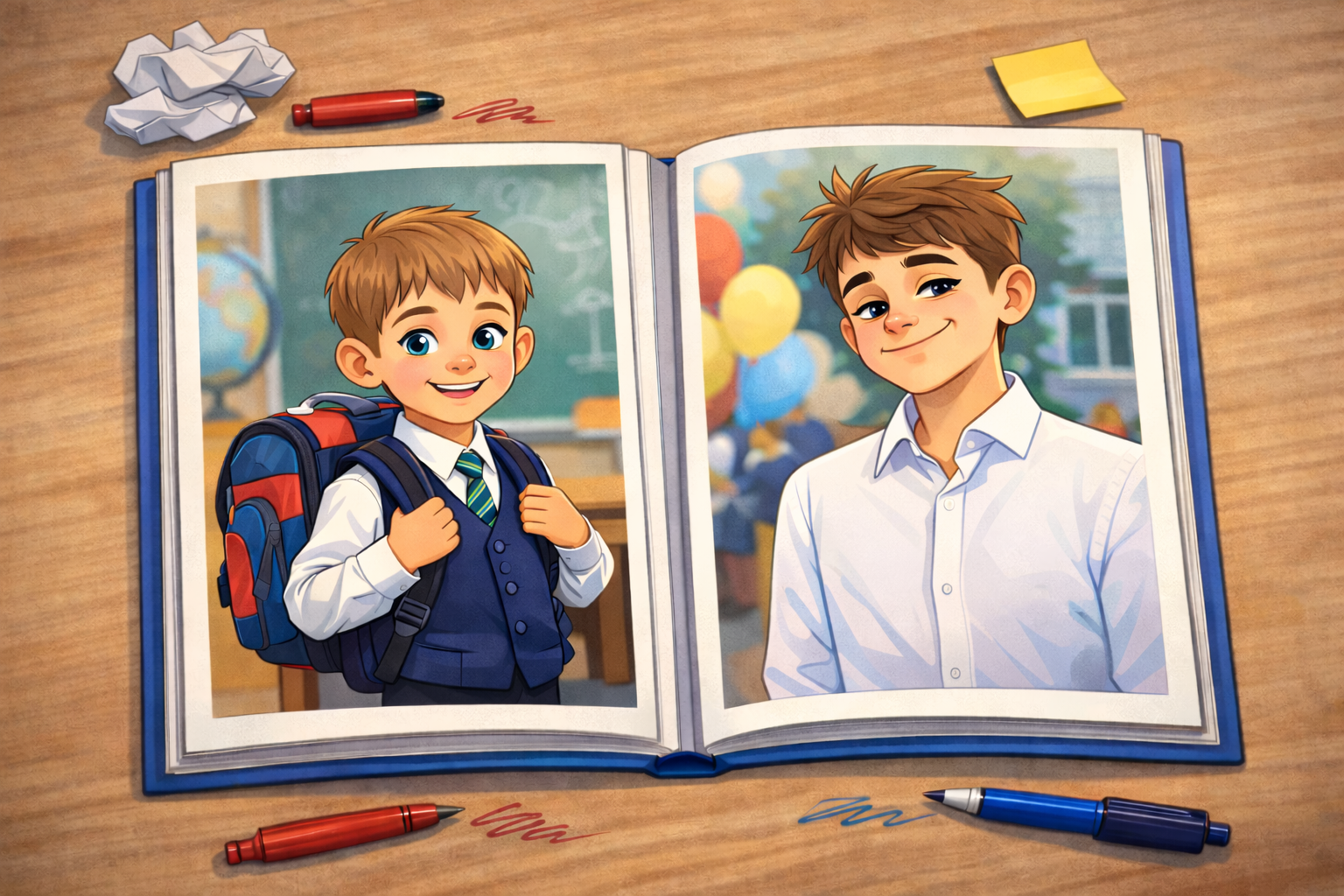 Разворот в выпускной альбом «От первого класса до Выпускного». Выпускные альбомы в Уфе и Башкортостане