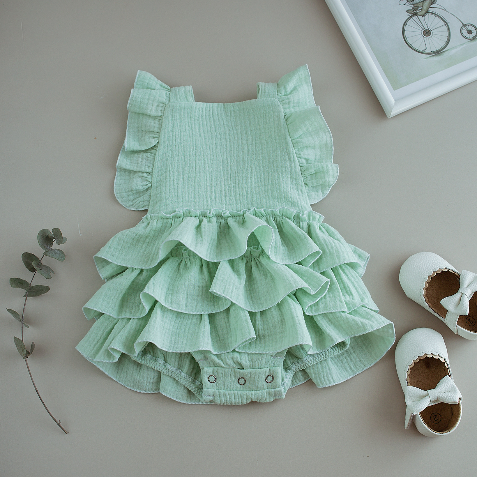 N-017 Ромпер с воланами мята 62. Эко-одежда для детей