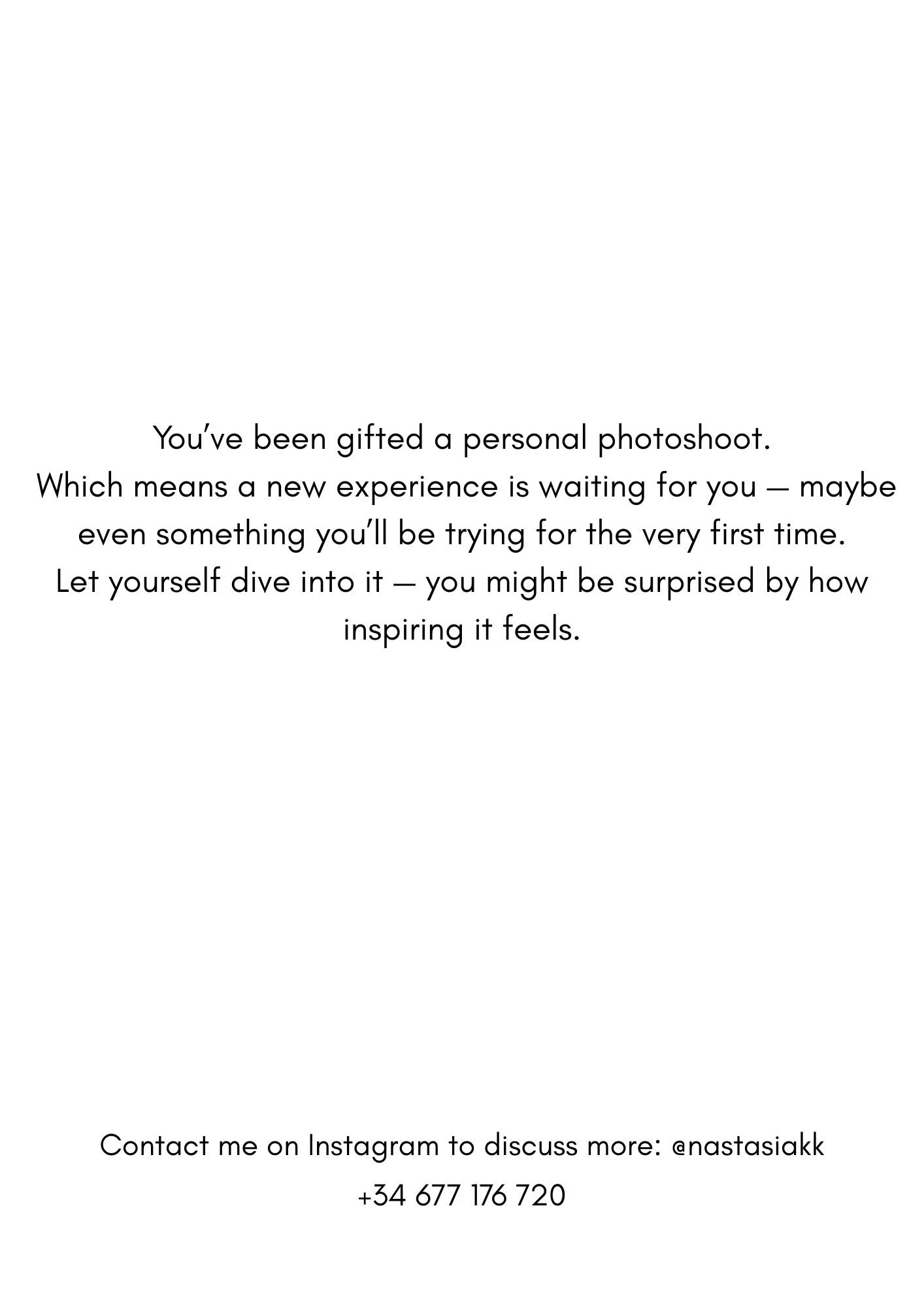 Gift certificate. Photographer Anastasia Kirnosenko