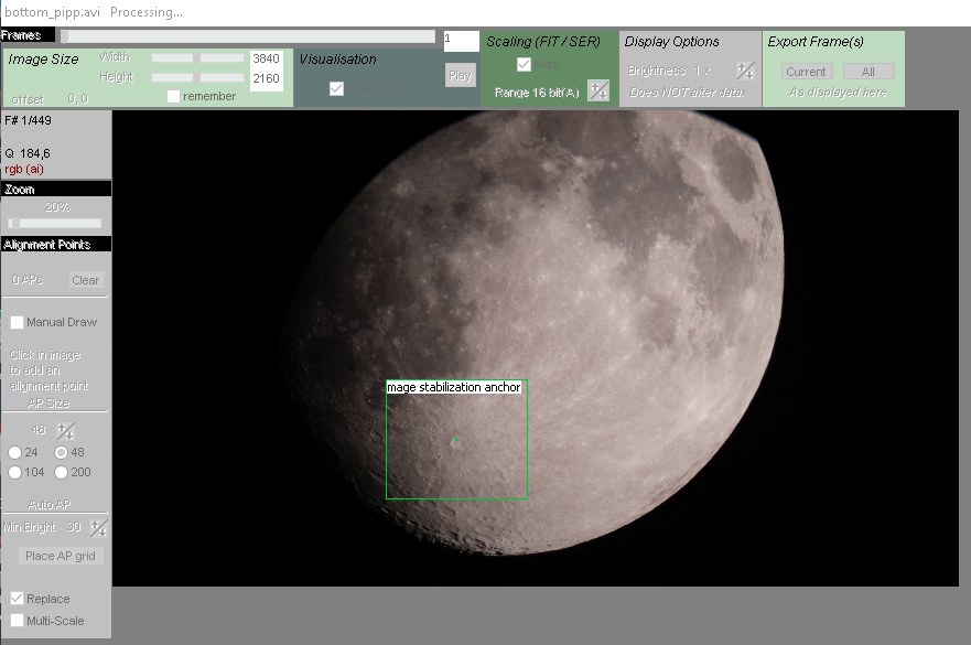 Обработка луны в программе Autostakkert