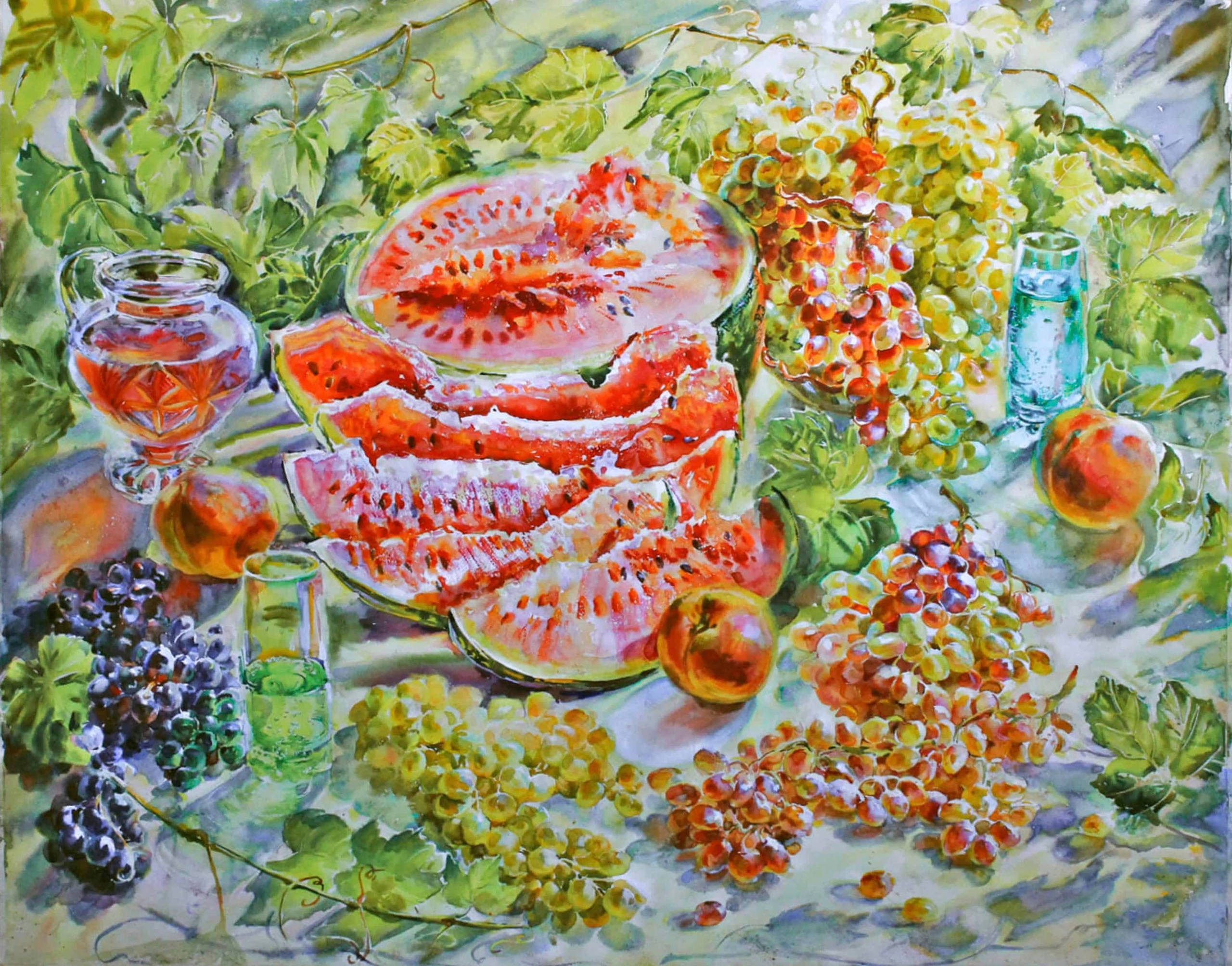 «Важней всего - погода в доме» — акварель 2024 г. Галины Поплавской, 70×53 см