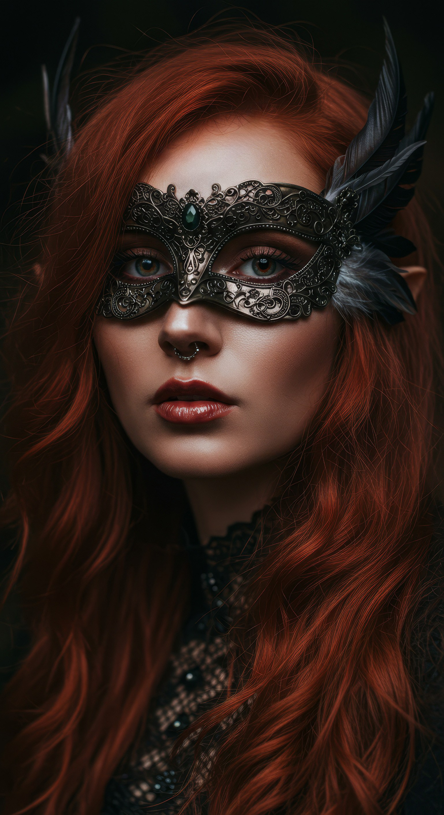 Портрет рыжеволосой девушки с маской на лице, созданный в нейросети ImageFX от Google Labs