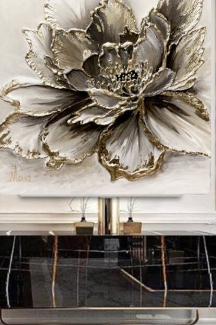 Современная картина в золотых, белых тонах для стильного интерьера. MONA-ART. Студия авторского декора на заказ: зеркала-скалы по вашим размерам, столики, 3D панно, интерьерные картины, торшеры, светильники,