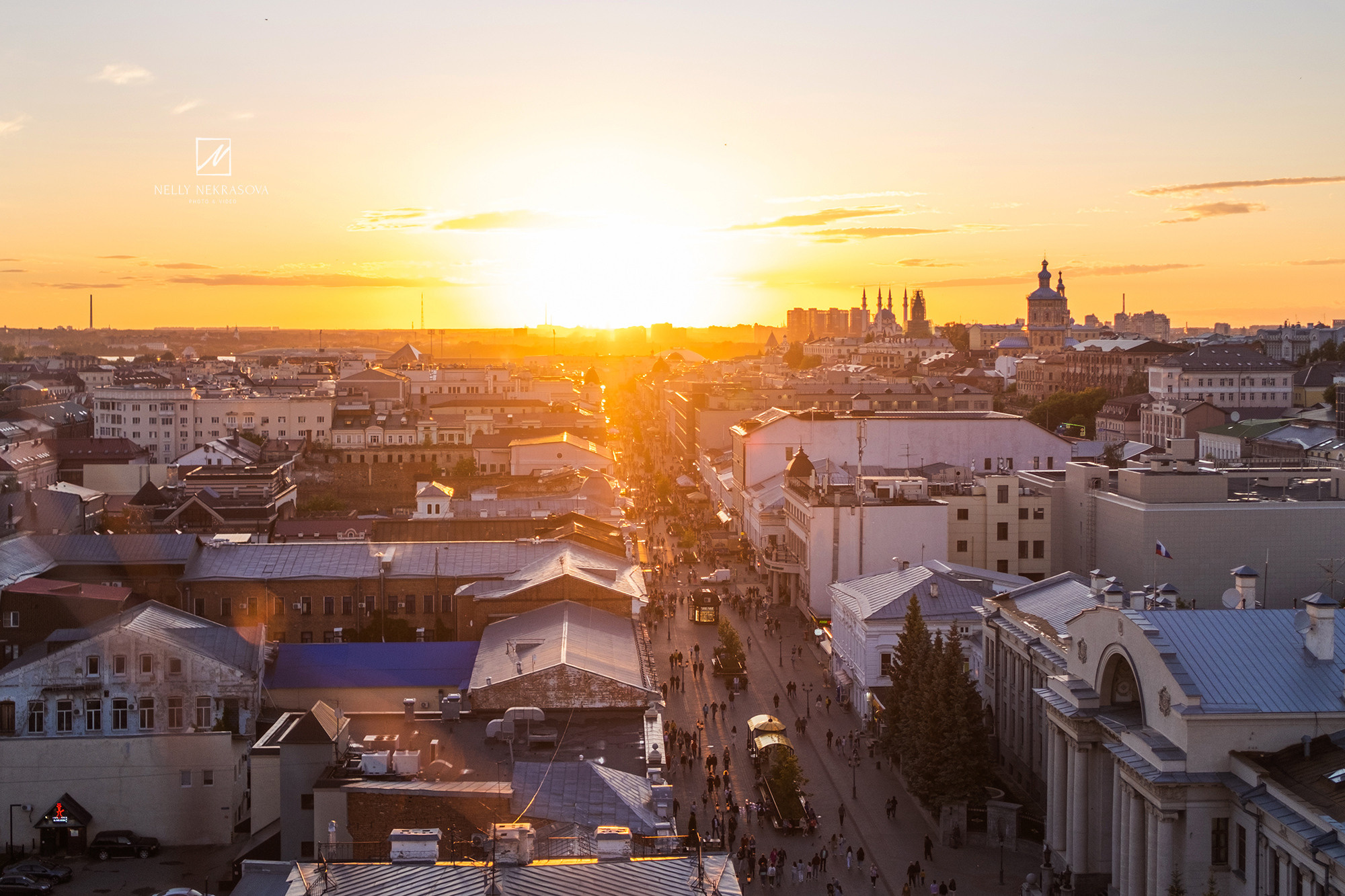 Казань с высоты, смотровая площадка, виды с Колокольни Богоявленского собора на закате
