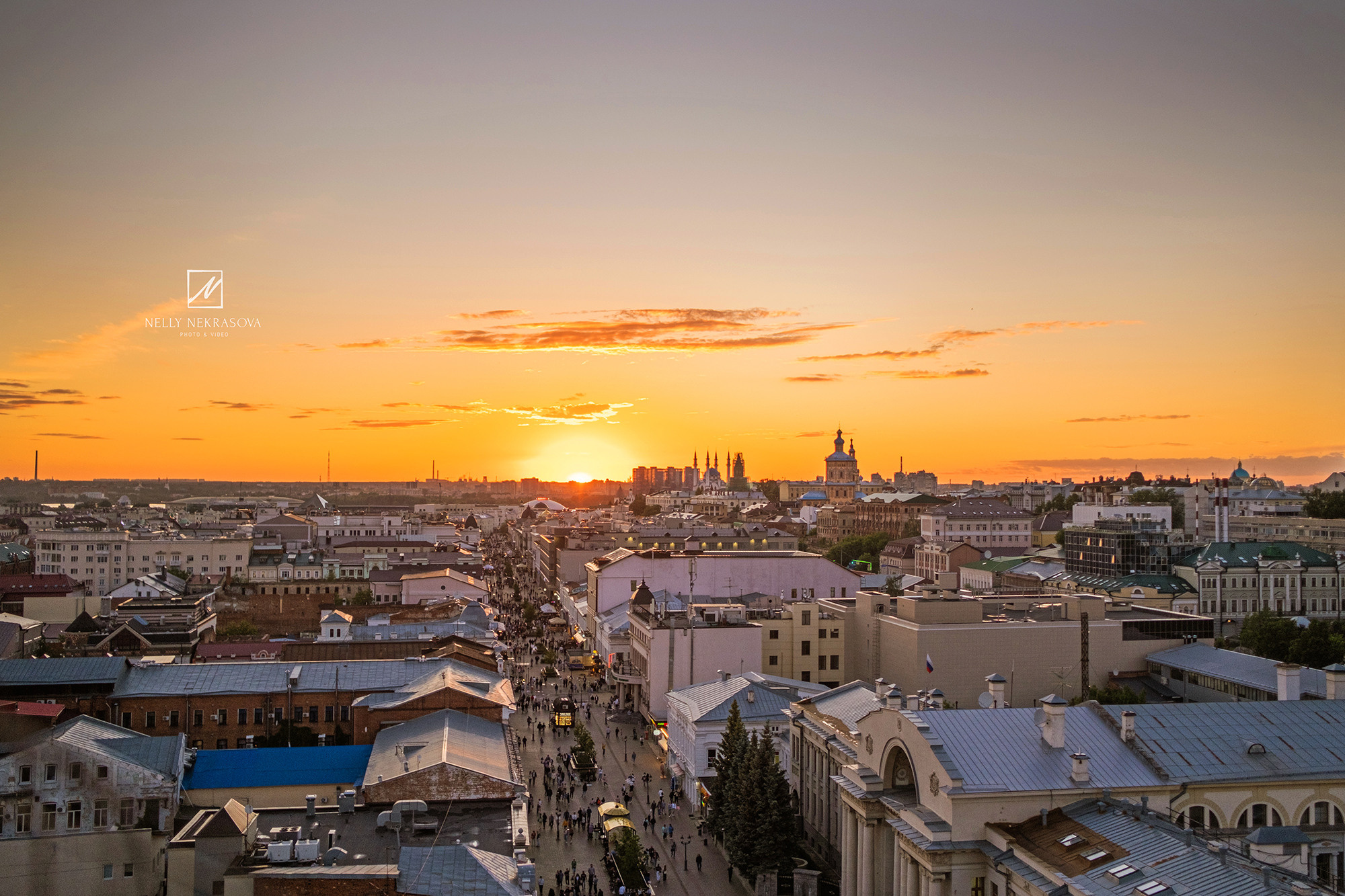Казань с высоты, смотровая площадка, виды с Колокольни Богоявленского собора на закате