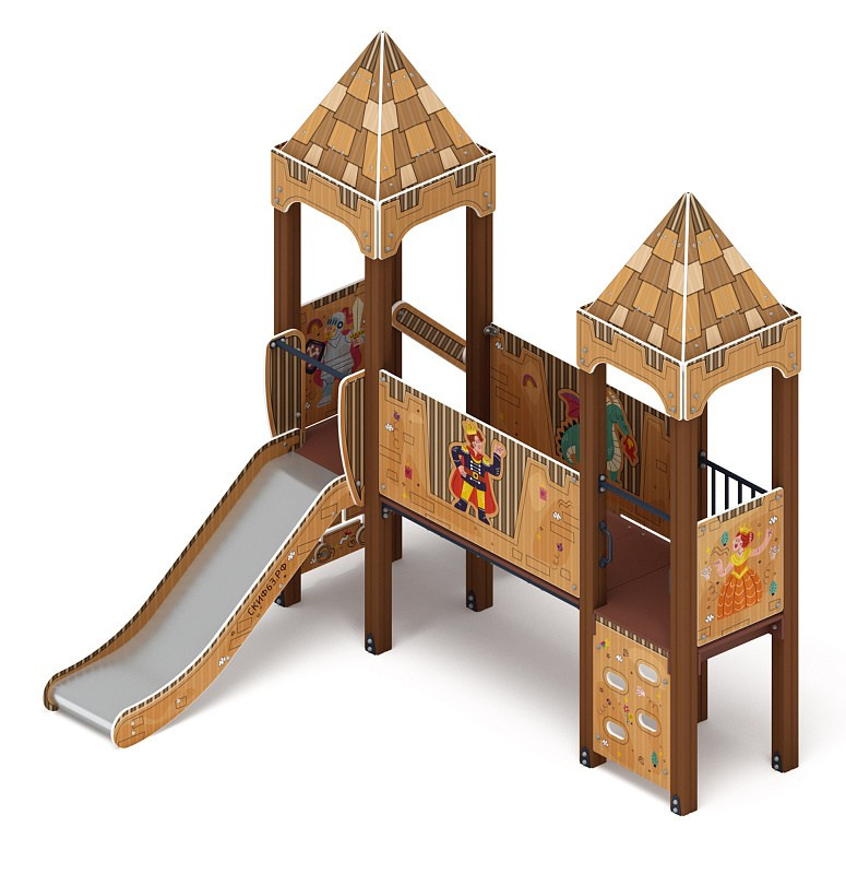 Королевство (Картонное) - ДИК 1.15.06-22 - Игровой комплекс H=900                                                                                                              Габариты (ШхДхВ): 3100х3320х2650                                                                                                                                                                       Зона безопасности, мм: 6100х6820                                                                                                                                                                          Скат горки: H=900 (металлический скат)