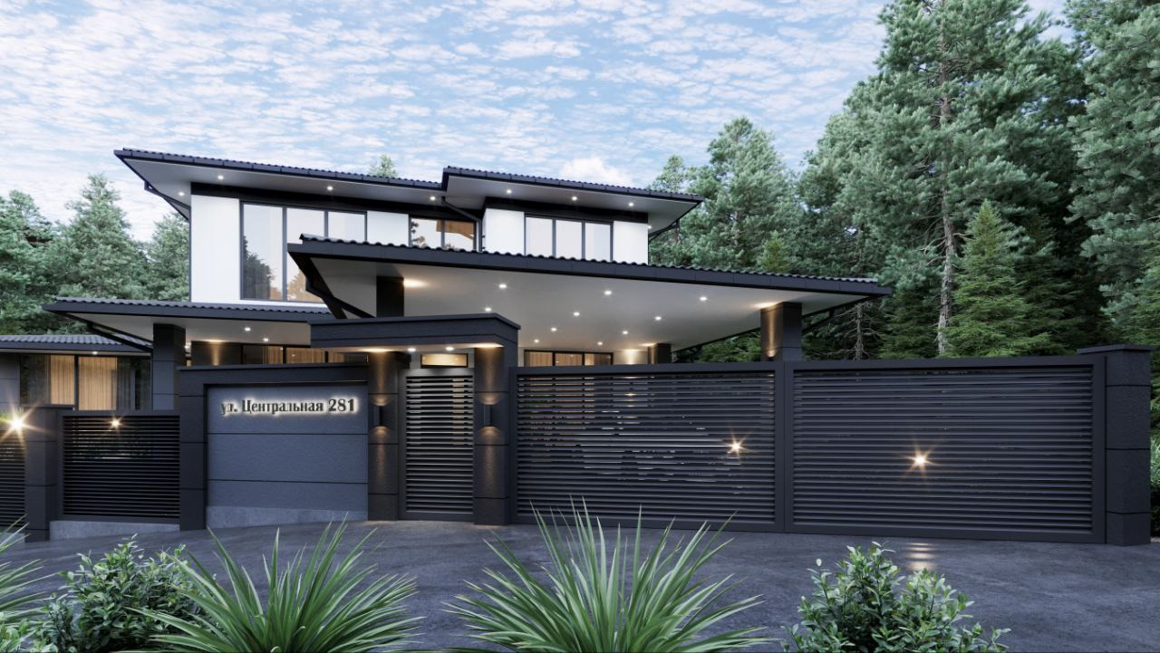 Проект дома с большими витражными окнами для ценителей изящных линий и современного дизайна. Архитектор Вера Каракезиди