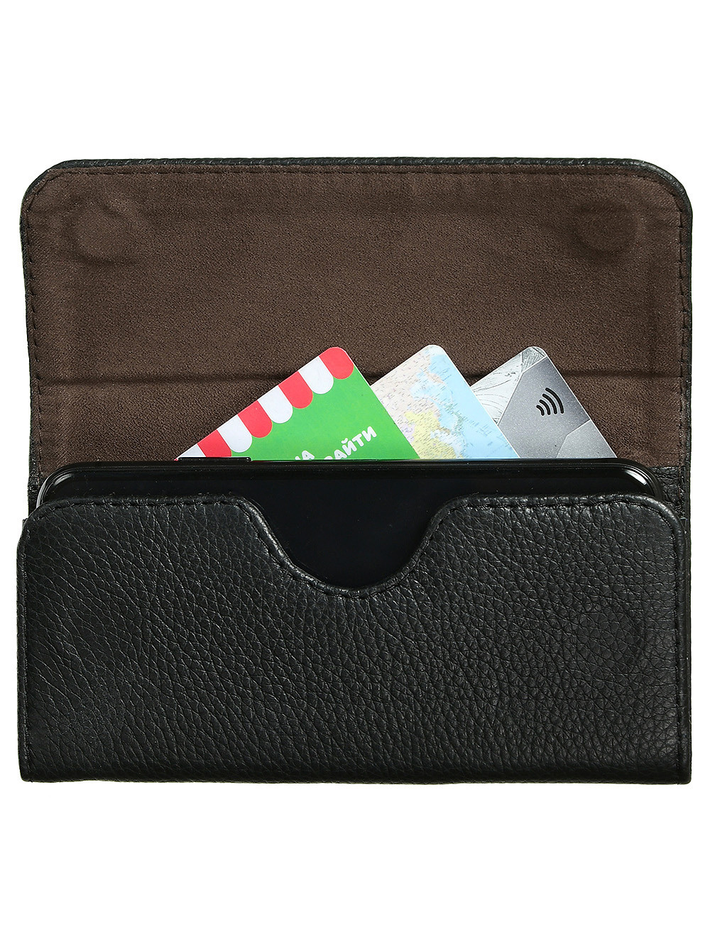 Портмоне чёрного цвета на белом фоне.