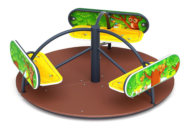 Карусель Солнышко (Полянка) - ИО 30.01.03-15.И1                                                                                                                                                                 Габариты (ШхДхВ): D=1600 H=700                                                                                                                                                                             Зона безопасности, мм: 5600х5600 D=5600                                                                                                                                             Возрастные ограничения весом не более 70 кг