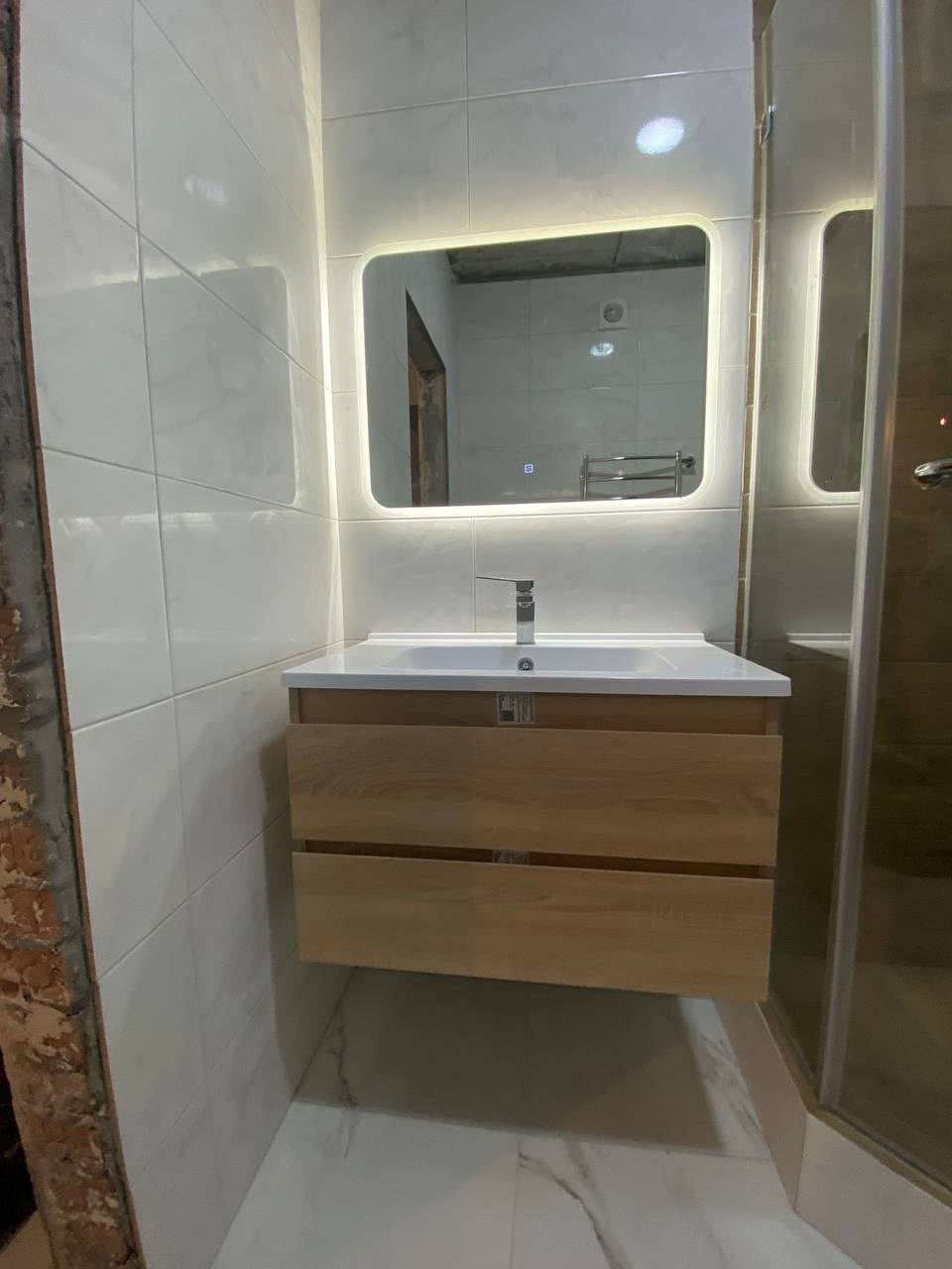 Ванная комната (ул. Краснококшайская д. 84а). Ремонт санузла, туалета, ванной под ключ в Казани. Укладка плитки