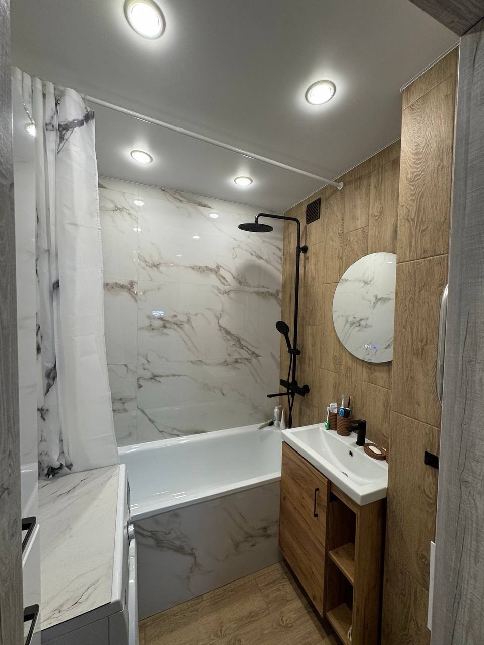 Ванная комната (ул. Ильгама Шакирова д. 15/6). Ремонт санузла, туалета, ванной под ключ в Казани. Укладка плитки