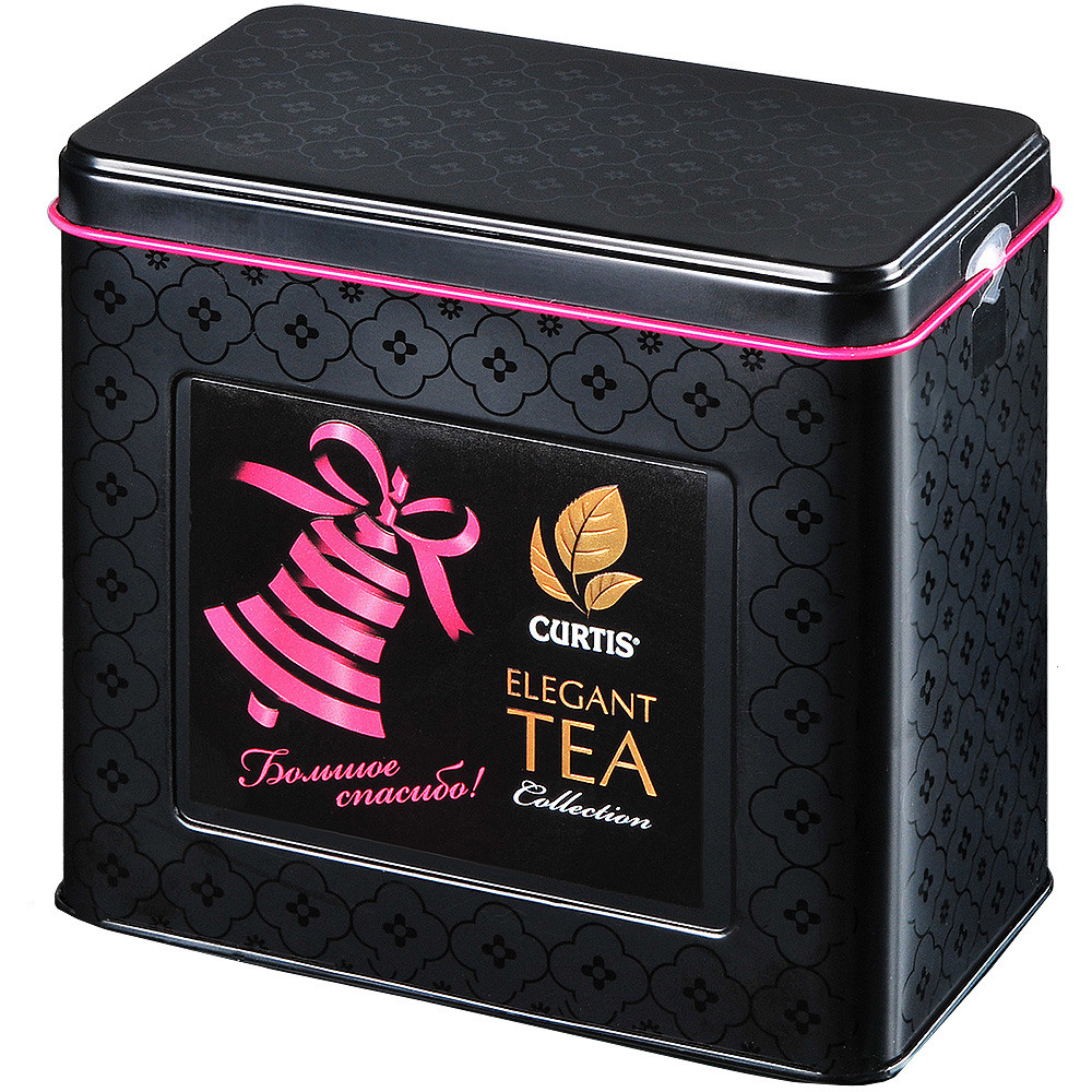 Чай куртис в чёрной коробке на белом фоне.