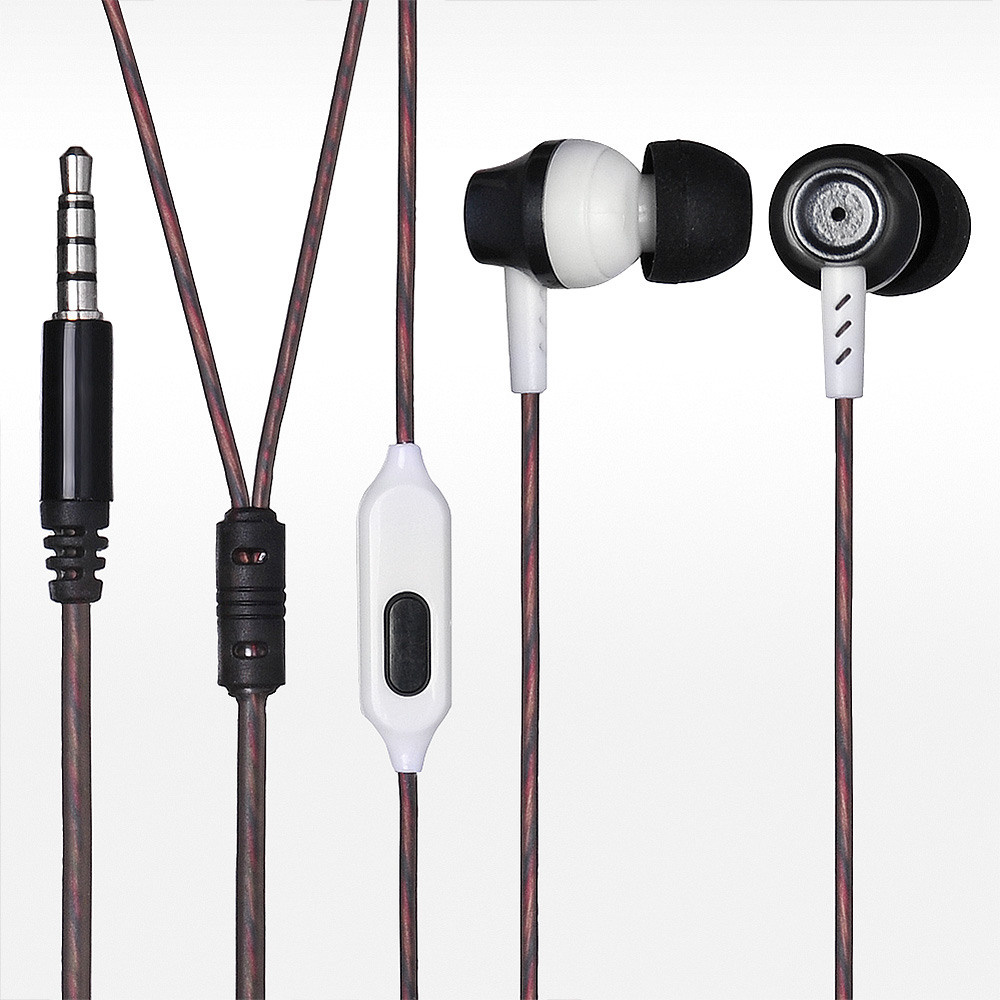 Наушники маленькие на белом фоне с микрофоном.