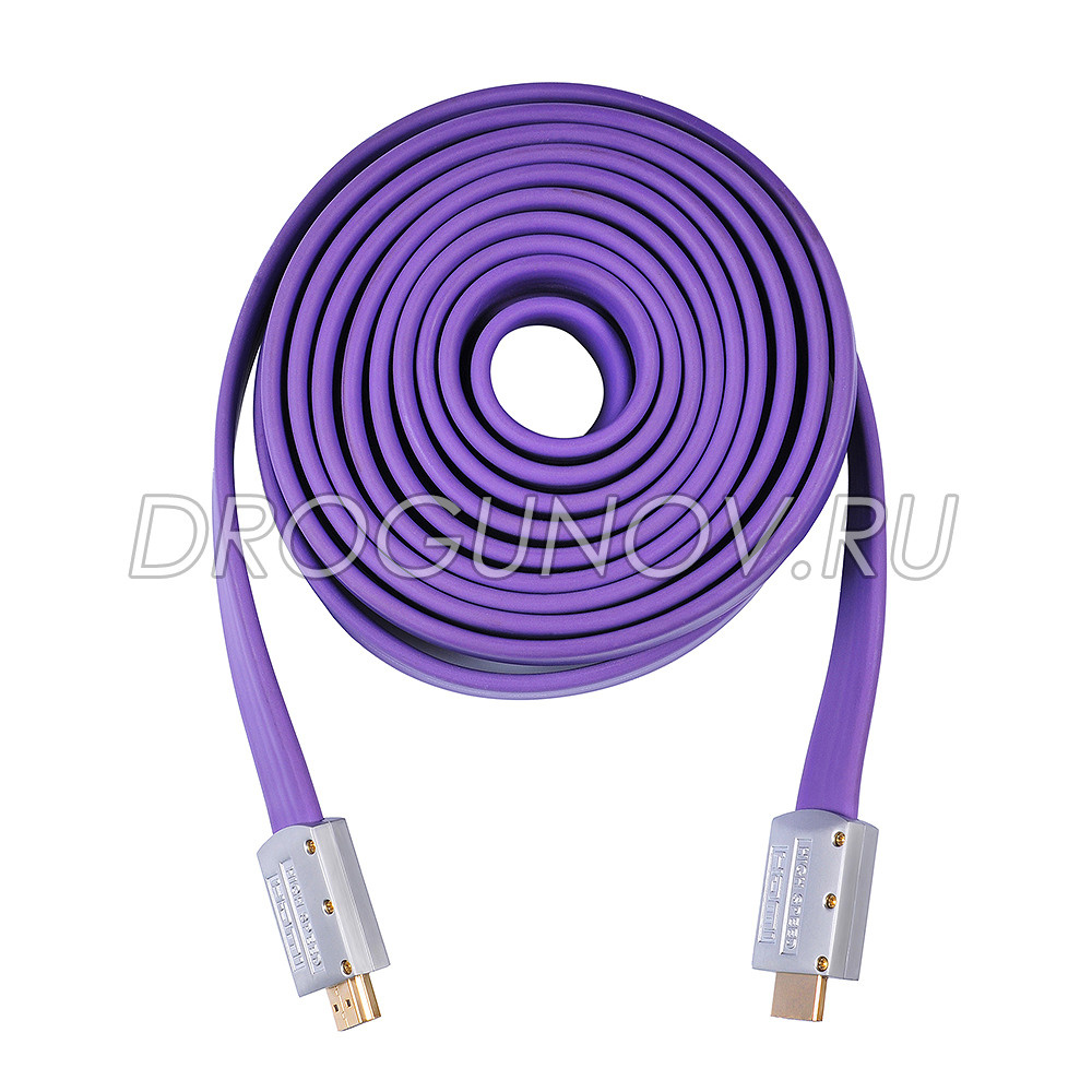 Фиолетовый кабель в свёрнутом виде на белом фоне.