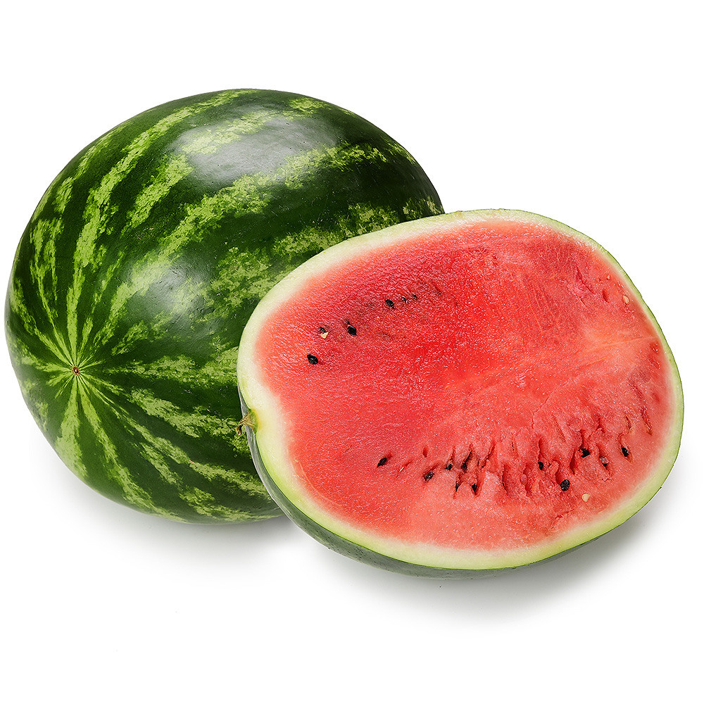 Арбуз в разрезе на белом фоне с тенью.