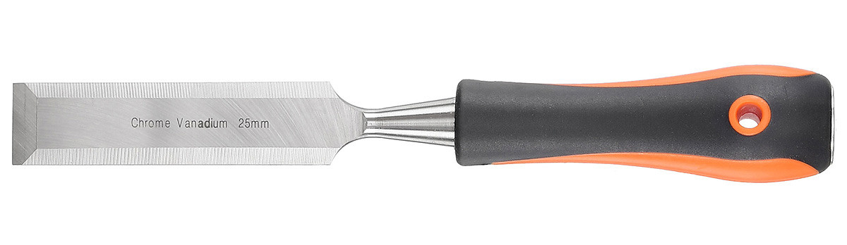 строительный инструмент металлический с чёрной ручкой на белом фоне