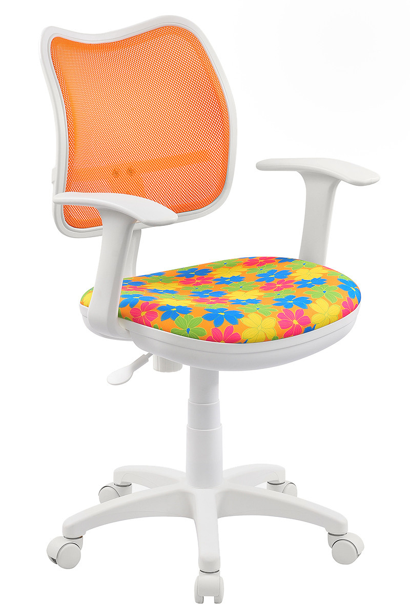 кресло для детей оранжевое с серой ножкой на колёсиках