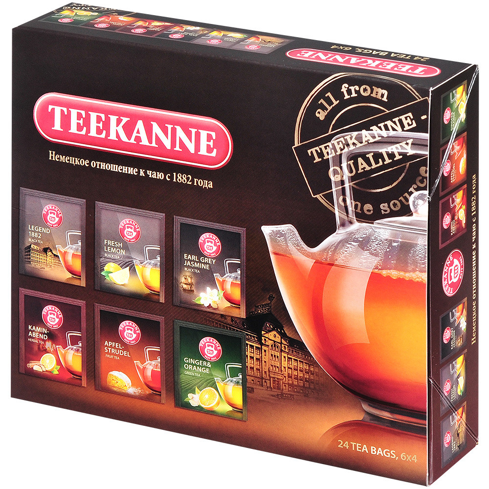 Упаковка чая в пакетиках на белом фоне.