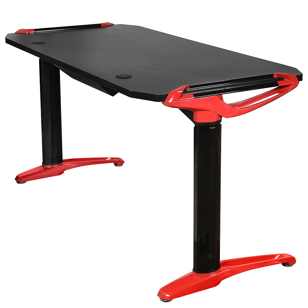 чёрный стол компьютерный на красных ножках