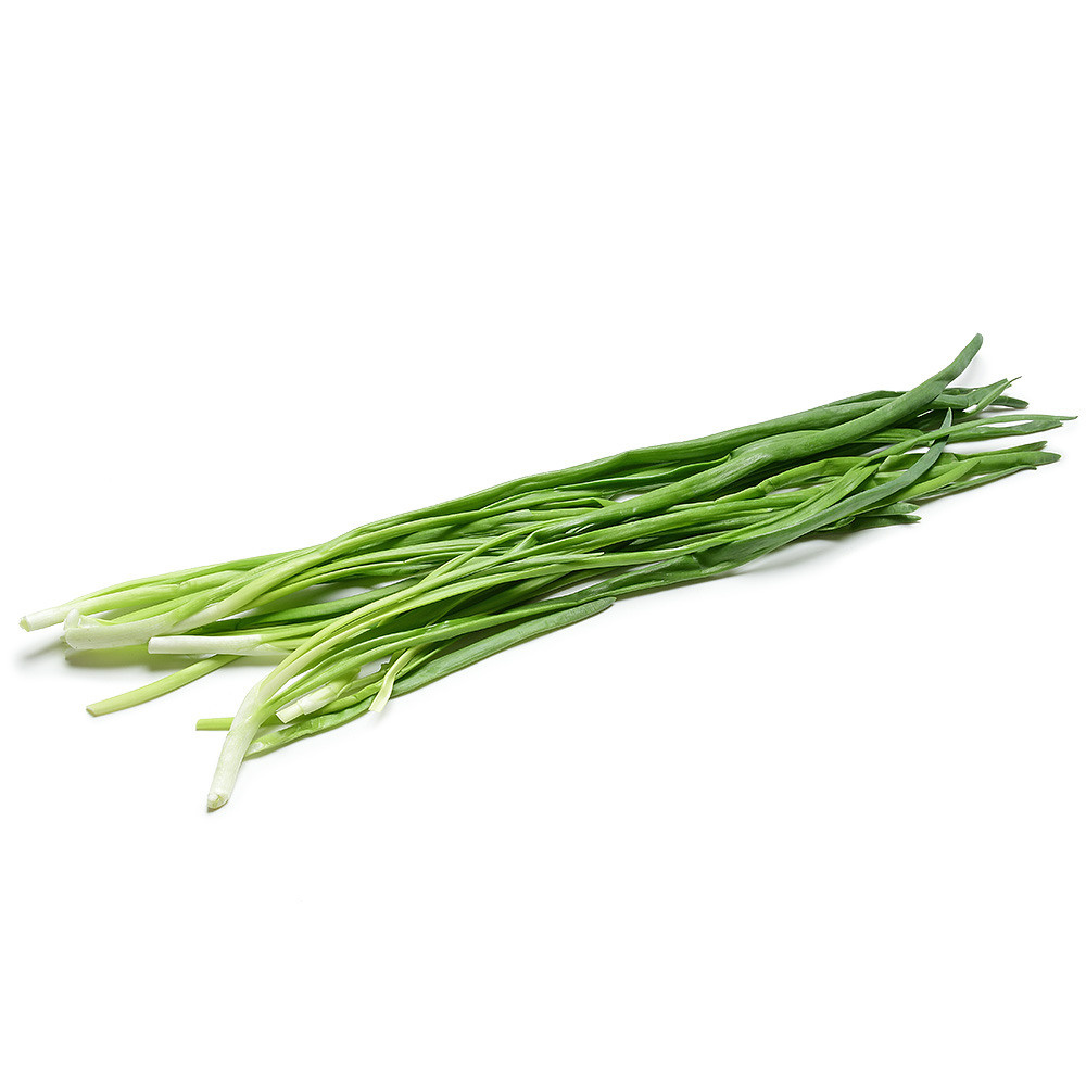 Перья зелёного лука на белом фоне с тенью.