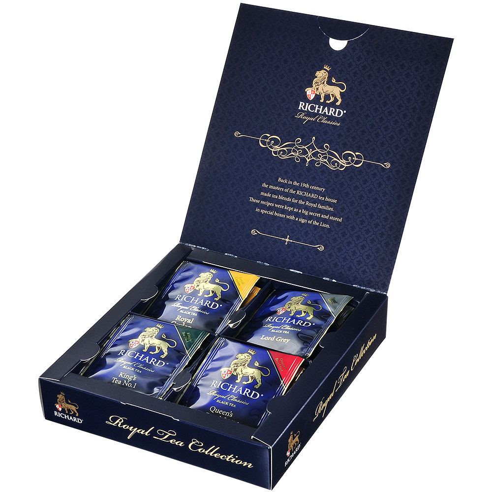 Синяя упаковка набор пакетиков чая.