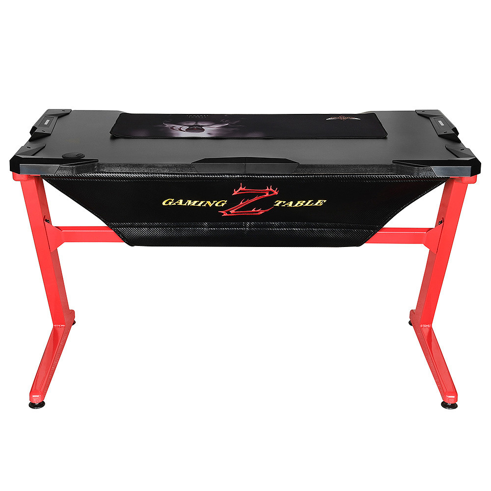 черный геймерский стол на красных ножках на белом фоне