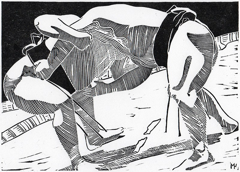 Серия линогравюр Grand Sumo Highlights  по мотивам турниров сумо. Авторская линогравюра, ручная печать на бумаге Ватман Гознак. 大相撲