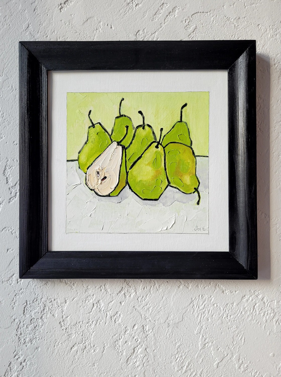 «Зеленые груши», масло, холст на картоне, 25×25 см. Галерея картин художницы Бельмесовой Евгении